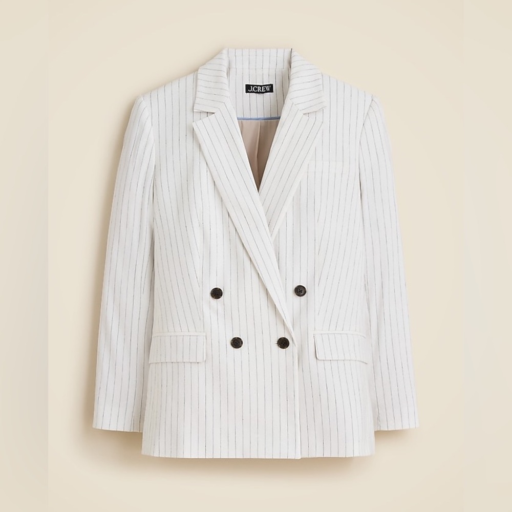 J. Crew Double-breasted Linen Blend Blazer in Pinstripe